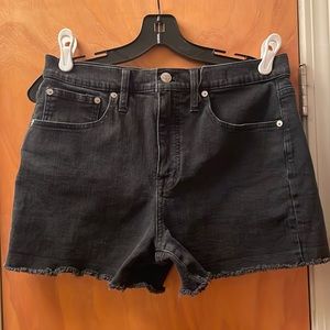 Madewell high-rise black denim shorts, size 28